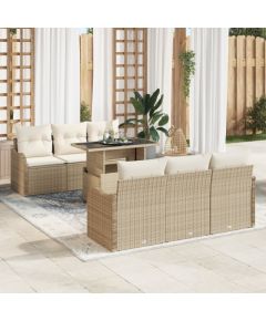 vidaXL 7-częściowy zestaw sofy ogrodowej z poduszkami, beżowy polirattan Dārza mēbeļu komplekti