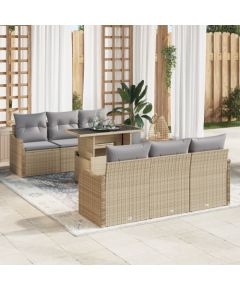 Vidaxl 7-częściowy Zestaw Sofa Ogrodowa z Poduszkami Beżowy Polirattan Dārza mēbeļu komplekti