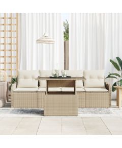 vidaXL Zestaw 5-częściowy sof ogrodowych z poduszkami Beżowy Polirattan Dārza mēbeļu komplekti