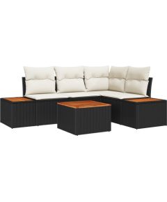 vidaXL 5 Częściowy Zestaw Sofy Ogrodowej z Poduszkami Czarny Polirattan Akacja Dārza mēbeļu komplekti