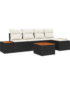 vidaXL Zestaw sofy ogrodowej 6 części z poduszkami Czarny Polirattan Akacja Dārza mēbeļu komplekti