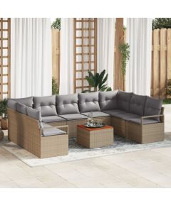 vidaXL 10-częściowy Zestaw Sof Ogrodowych z Poduszkami Beżowy Polirattan Akacja Dārza mēbeļu komplekti