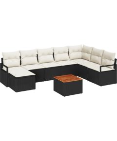 9-częściowy zestaw sofy ogrodowej vidaXL z poduszkami Czarny Polirattan Akacja Dārza mēbeļu komplekti
