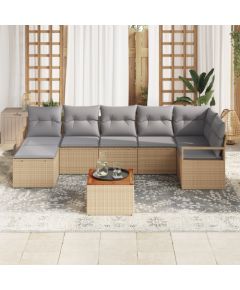 vidaXL 8-częściowy Zestaw Sofy Ogrodowej z Poduszkami Beżowy Polirattan Akacja Dārza mēbeļu komplekti