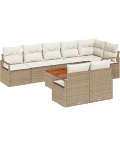 vidaXL 9-częściowy Zestaw Sofy Ogrodowej z Poduszkami Beżowy Polirattan Akacja Dārza mēbeļu komplekti