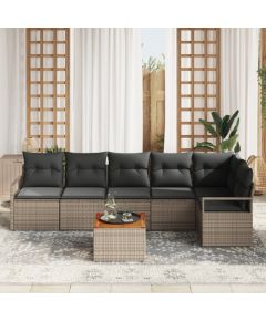 Zestaw sof ogrodowych vidaXL 7-częściowy z poduszkami Szary Polirattan Akacja Dārza mēbeļu komplekti