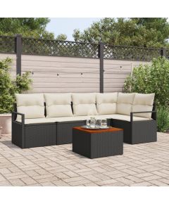 vidaXL 6-częściowy zestaw sof ogrodowych z poduszkami Czarny Polirattan Akacja Dārza mēbeļu komplekti