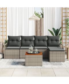 vidaXL 6-częściowy zestaw sof ogrodowych z poduszkami Szary Polirattan Akacja Dārza mēbeļu komplekti