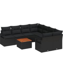 vidaXL 9-częściowy zestaw sof ogrodowych z poduszkami czarny polirattan akacja Dārza mēbeļu komplekti