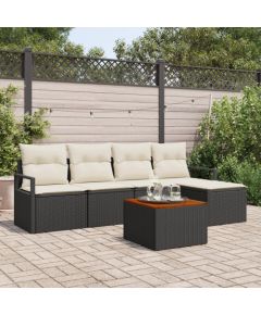 Vidaxl 6-częściowy zestaw sof ogrodowych z poduszkami czarny polirattan akacja Dārza mēbeļu komplekti