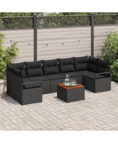 8-częściowy zestaw sofy ogrodowej vidaXL z poduszkami czarny polirattan akacja Dārza mēbeļu komplekti