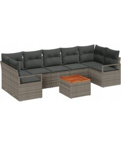 vidaXL 8-częściowy zestaw sof ogrodowych z poduszkami szary polirattan akacja Dārza mēbeļu komplekti