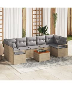 vidaXL 8-częściowy zestaw sofy ogrodowej z poduszkami Beżowy Polirattan Akacja Dārza mēbeļu komplekti