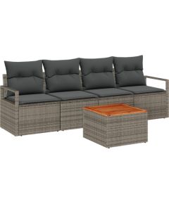 vidaXL 5 Częściowy Zestaw Sof Ogrodowych z Poduszkami Szary Poli Rattan Akacja Dārza mēbeļu komplekti