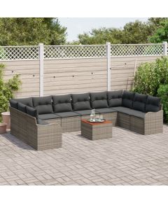 Zestaw 11-Częściowy Sof Ogrodowych vidaXL z Poduszkami Szary Polirattan Akacja Dārza mēbeļu komplekti