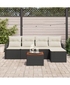 6-częściowy zestaw sof ogrodowych vidaXL z poduszkami czarny polirattan akacja Dārza mēbeļu komplekti