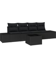 vidaXL 5-częściowy zestaw kanapowy do ogrodu z poduszkami Czarny polirattan Dārza mēbeļu komplekti