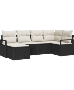 Zestaw 6-elementowy sofa ogrodowa vidaXL z poduszkami Czarny Polirattan Dārza mēbeļu komplekti