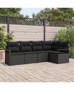 vidaXL 5-częściowy zestaw sofy ogrodowej z poduszkami czarny polirattan Dārza mēbeļu komplekti
