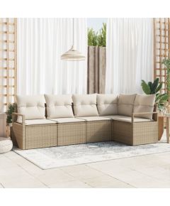 Vidaxl 5-częściowy zestaw sof ogrodowych z poduszkami Beżowy Polirattan Dārza mēbeļu komplekti