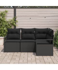 vidaXL 4-częściowy zestaw sof ogrodowych z poduszkami czarny polirattan Dārza mēbeļu komplekti