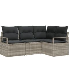 Zestaw 4-częściowy sofa ogrodowa vidaXL z poduszkami Jasnoszary Polirattan Dārza mēbeļu komplekti