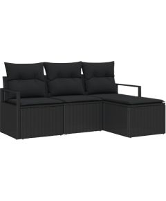 Zestaw sof ogrodowych vidaXL 4 części z poduszkami czarny polirattan Dārza mēbeļu komplekti