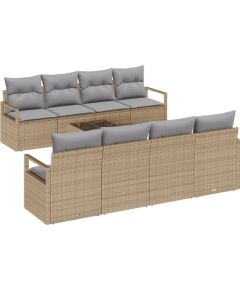 vidaXL 9-częściowy zestaw sof ogrodowych z poduszkami Beżowy Polirattan Dārza mēbeļu komplekti
