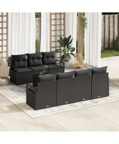 Zestaw sofy ogrodowej vidaXL 8-częściowy z poduszkami czarny polirattan Dārza mēbeļu komplekti