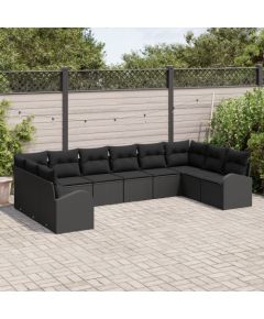 vidaXL Zestaw Sofy Ogrodowej 10-częściowy z Poduszkami Czarny Poli Rattan Dārza mēbeļu komplekti