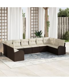 vidaXL Zestaw Sofy Ogrodowej 10 Elementów z Poduszkami Brązowy Polirattan Dārza mēbeļu komplekti