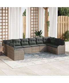 Vidaxl 10-częściowy Zestaw Sofy Ogrodowej z Poduszkami Szary Polirattan Dārza mēbeļu komplekti