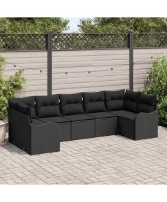 7-częściowy zestaw sofy ogrodowej vidaXL z poduszkami czarny polirattan Dārza mēbeļu komplekti