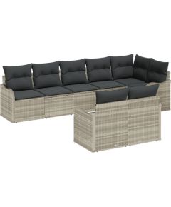 vidaXL 8-częściowy Zestaw Sof Ogrodowych z Poduszkami Jasnoszary Polirattan Dārza mēbeļu komplekti