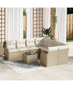 vidaXL 9-częściowy zestaw sof ogrodowych z poduszkami Beżowy Polirattan Dārza mēbeļu komplekti