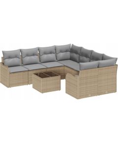 vidaXL 9-częściowy zestaw sof ogrodowych z poduszkami beżowy polirattan Dārza mēbeļu komplekti