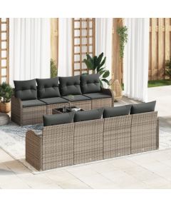 Zestaw Sofy Ogrodowej vidaXL 9 Elementów z Poduszkami Szary Polirattan Dārza mēbeļu komplekti
