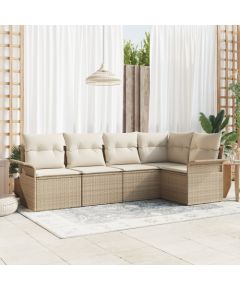 vidaXL Zestaw 5-częściowy sof ogrodowych z poduszkami Beżowy Polirattan Dārza mēbeļu komplekti