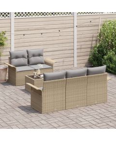 vidaXL Zestaw 6-elementowy sof ogrodowych z poduszkami Beżowy polirattan Dārza mēbeļu komplekti