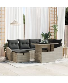 vidaXL Zestaw sofy ogrodowej 7-częściowy z poduszkami w jasnoszarym polirattanie Dārza mēbeļu komplekti