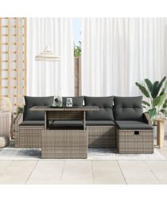 vidaXL Zestaw Sof Ogrodowych z 6 elementami i poduszkami Szary Poli Rattan Dārza mēbeļu komplekti