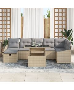 vidaXL 8 elementowy zestaw sofy ogrodowej z poduszkami beżowy polirattan Dārza mēbeļu komplekti