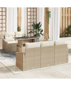 vidaXL 6-częściowy zestaw sofy ogrodowej z poduszkami beżowy polirattan Dārza mēbeļu komplekti