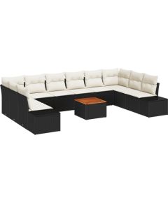 vidaXL Zestaw 11-częściowy kanap ogrodowych z poduszkami czarny polirattan akacja Dārza mēbeļu komplekti