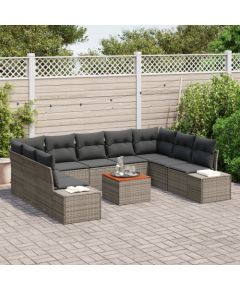 vidaXL 10-Częściowy Zestaw Sofowy z Poduszkami Szary Polirattan Akacja Dārza mēbeļu komplekti