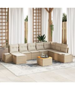 vidaXL 9-częściowy zestaw sof ogrodowych z poduszkami Beżowy z polirattanu akacjowego Dārza mēbeļu komplekti