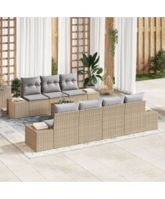 vidaXL Zestaw sofy ogrodowej 8 części z poduszkami Beżowy Polirattan Akacja Dārza mēbeļu komplekti
