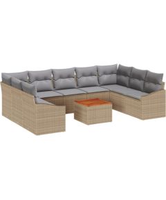vidaXL Zestaw Sofy Ogrodowej 10 Części z Poduszkami Beżowy Polirattan Akacja Dārza mēbeļu komplekti