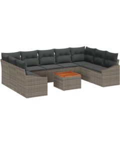 vidaXL 10-częściowy Zestaw Sof Ogrodowych z Poduszkami Szary Polirattan Akacja Dārza mēbeļu komplekti