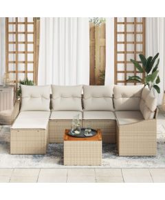 vidaXL Zestaw Sof Ogrodowych 7 Części z Poduszkami Beżowy Polirattan Akacja Dārza mēbeļu komplekti